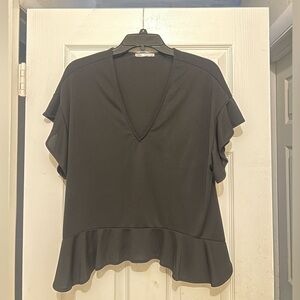 Zara Black Ruffle Hem Blouse